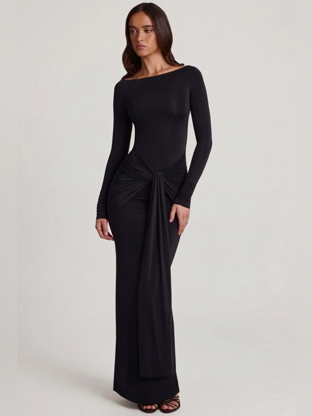 Oh Polly Mericia soft jersey boat neck tie gather maxi dress in black - 0 nwt